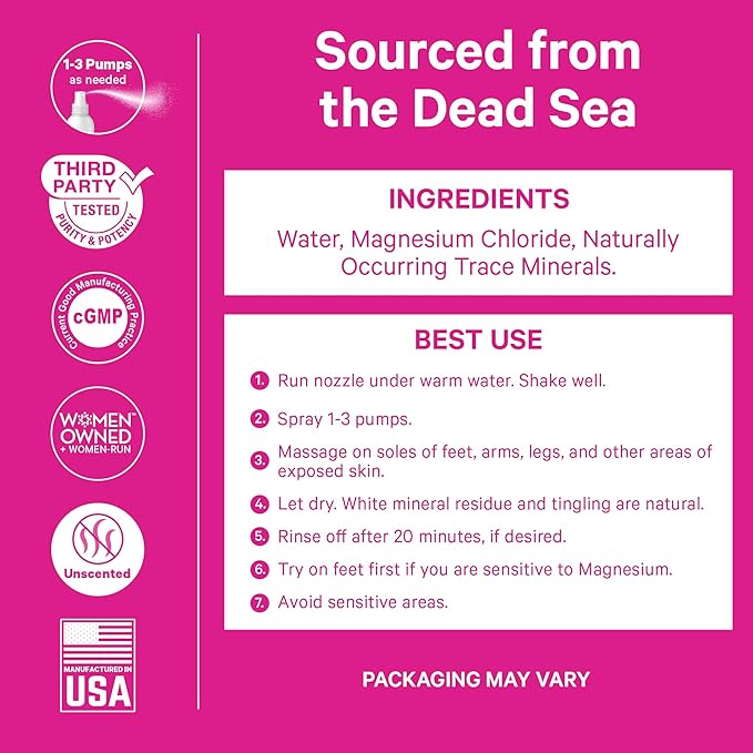 Pink Stork Magnesium Spray Mist - for Calm, Stress, and Sleep, Seasickness Support, Pregnancy Must Haves, 200 mg per 6 Sprays, Pure Magnesium Chloride Body Spray, 4 oz, Unscented