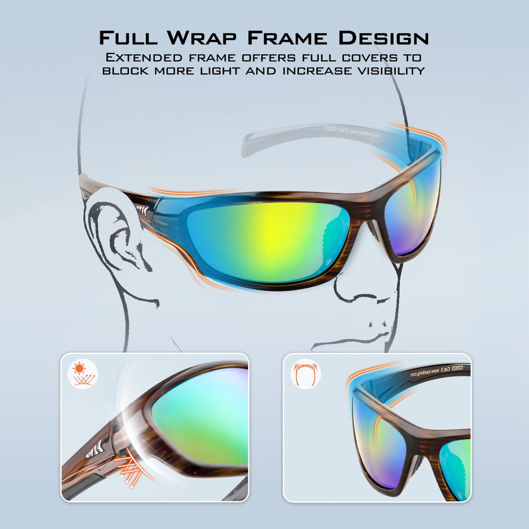 KastKing Hiwassee Polarized Sport Sunglasses for Men and Women, Gloss Tal Brown/Silver Frame, Smoke - Chartreuse Mirror
