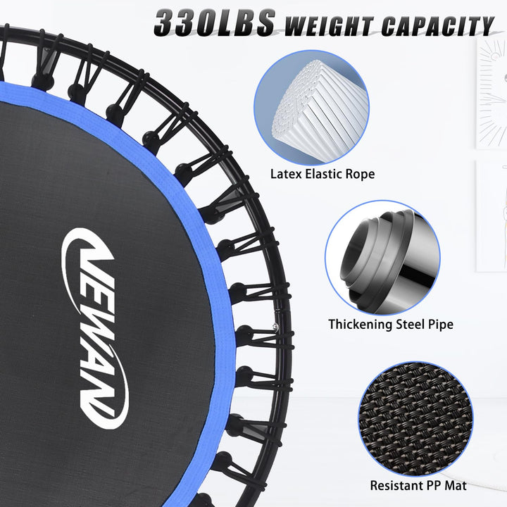 Newan 48" Silent Fitness Mini Trampoline Fitness Rebounder with Adjustable Foam Handle,Indoor Small Rebounder Exercise Trampoline for Adults Indoor/Garden Workout - Max Limit 330 lbs
