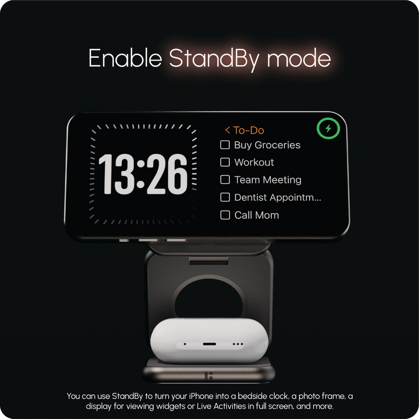 𝗛𝗜𝗥𝗢𝗧𝗢 3 in 1 Wireless Charging Station for iPhone Magnetic Portable, Foldable Fast Wireless Charger Stand for iPhone 16/15/14/13/12, AirPods Pro 4 3 2 Apple Watch