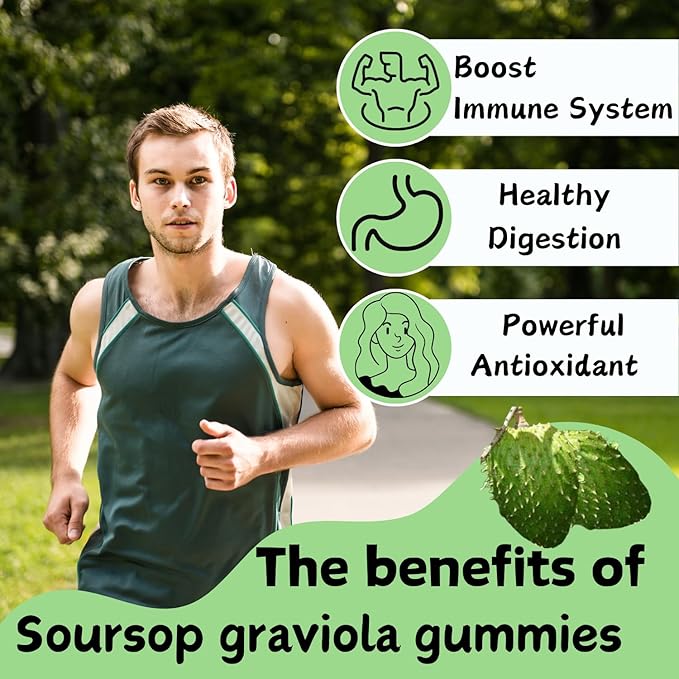 Soursop Graviola Extract 2000 MG | Soursop Leaves Extract | Soursop Gummies Healthy & Soursop Fruit for Adults | Non-GMO | Vegan, 60 Gummies