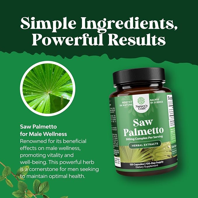 Natures Craft Extra Strength Saw Palmetto Extract - Advanced Saw Palmetto for Women and Men's Hair Health and Urinary Support with Plant Sterols & Flavonoids - Potent Herbal Supplement 120 Capsules