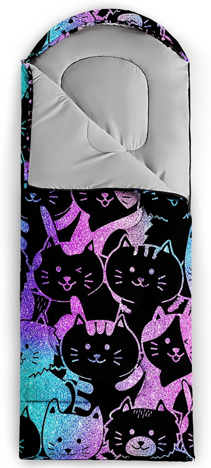 AILONEN Cartoon Fox Camping Sleeping Bag for Boys Girls Adults,Lightweight & Waterproof,3 Season Warm & Cold Weather,Portable,Kawaii Fox Printed Sleeping Bag,Traveling,Camping,Hiking
