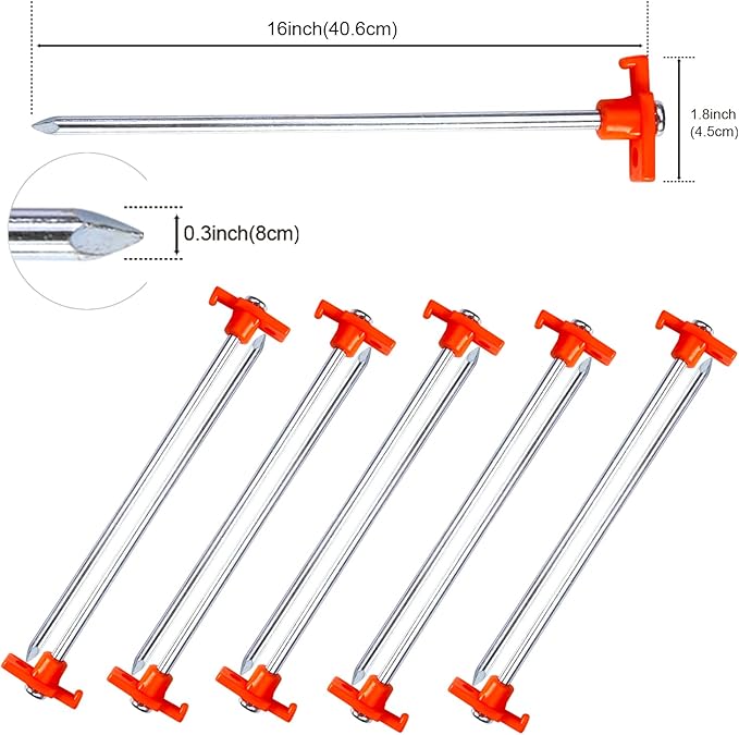ABCCANOPY Tent Stakes 16" Camping Tent Stakes, 10pc-Pack (Orange)
