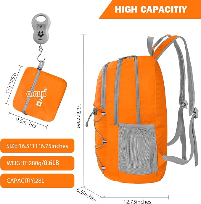 ZOMAKE Lightweight Packable Backpack 28L, Foldable Backpacks Water Resistant Collapsible Day Bag Light Daypack for Hiking