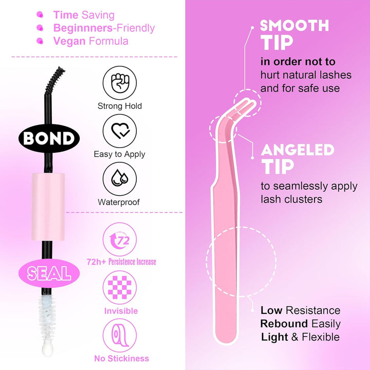 80D Full Volume Eyelash Clusters Kit | DIY Lash Extensions with Bond & Tweezers