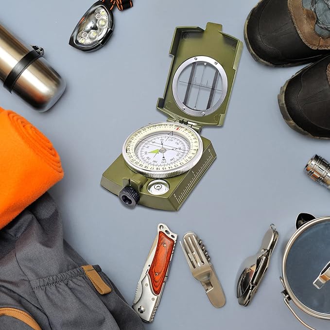 TurnOnSport Lensatic Military Compass - Tritium Compass with Pouch for Hiking, Camping, Backpacking & Survival Navigation