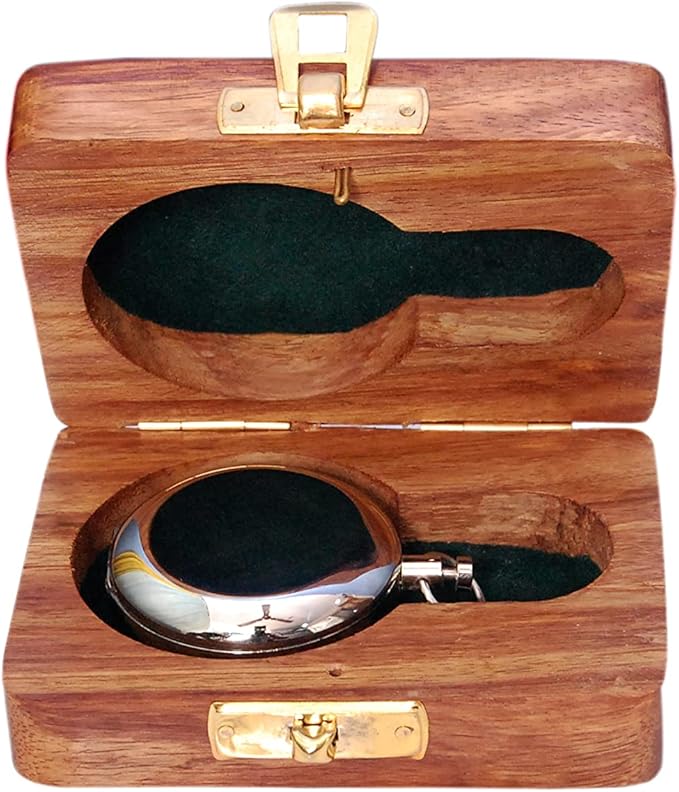 Brass Nautical Compass with Wooden Case - Antique Brass & Copper Sun Clock for Camping, Hiking, Touring - Engraved Gift for Him - Nautical Clock - Compass Gift