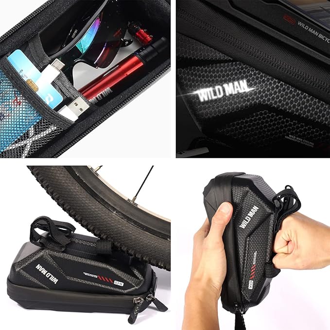 Bike Handlebar Bag, Waterproof Bicycle Frame Top Tube Pouch Pannier Cycling Handlebar Bags Bike Phone Mount Cycle Cell Phone Holder Stand for iPhone 16 15 14 13 Pro Max Samsung Smartphone up to 6.7''