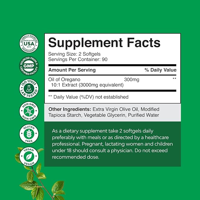 Wild Oregano Oil Softgels - Super Concentrated Softgels Oil of Oregano with Carvacrol 70% for Digestion & Immune Support - Herbal Supplements for Intestine Cleanse, Body Detox & Repair - 120 Ct