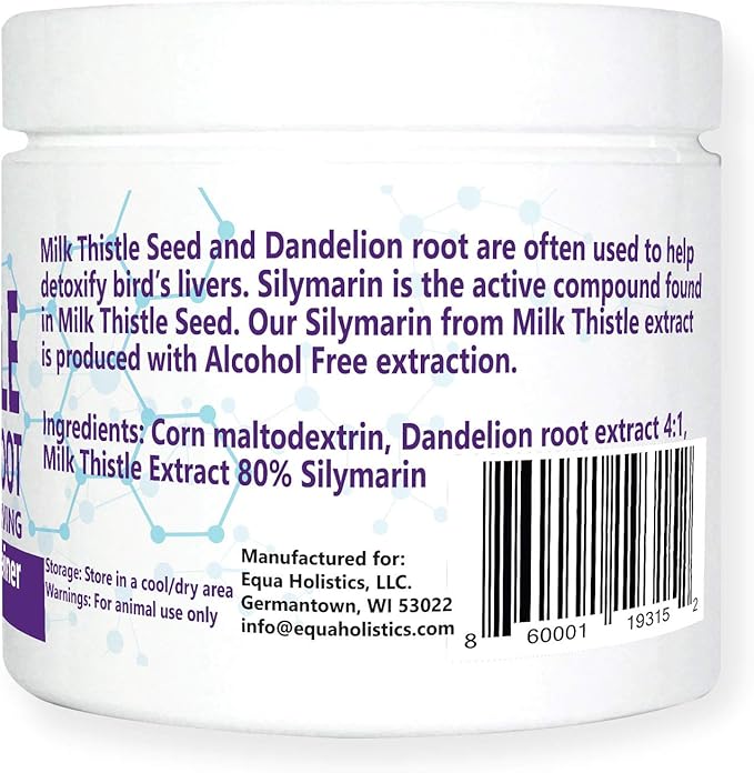 Avian Milk Thistle + Dandelion Root Dietary Supplement for Parrots, All-Natural Liver Formula (120 Servings)