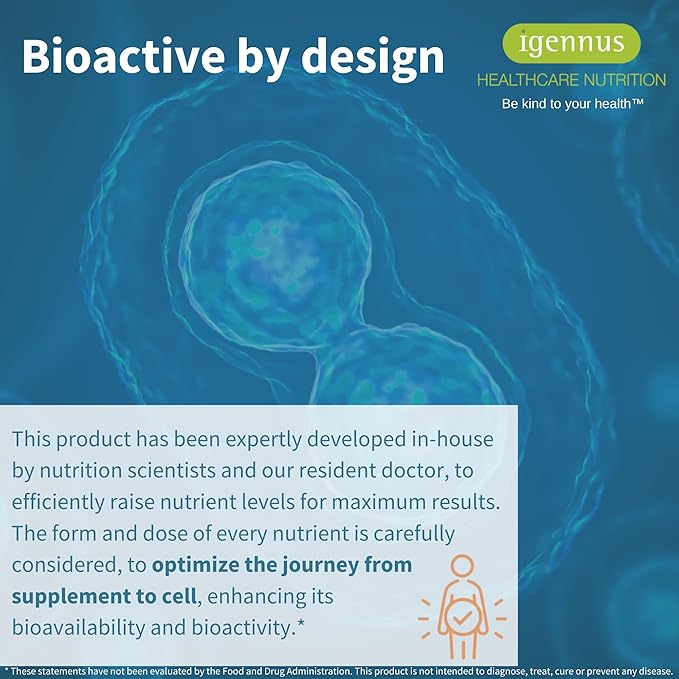 Igennus Methylated Men's Multivitamin, MTHFR Supplement with Active B-Vitamins, 22 Highly Bioavailable Nutrients, Multivitamin for Sustained Release, Clean Label, Non-GMO & Halal 60 Tablets