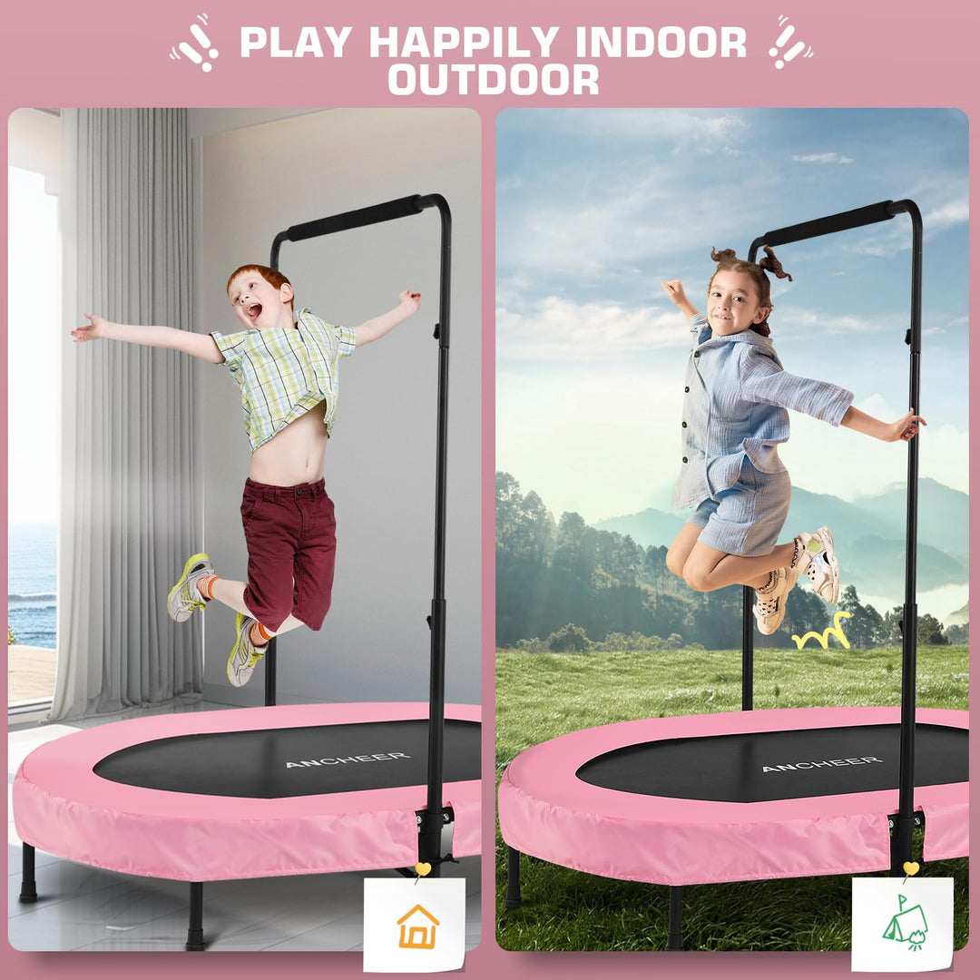 ANCHEER Foldable Trampoline, Mini Rebounder Trampoline with Adjustable Handle, Exercise Trampoline for Indoor/Garden/Workout Cardio, Parent-Child Twins Trampoline Max Load 220lbs (Training Pink)