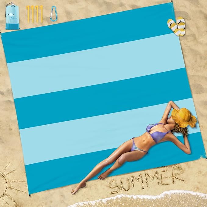 Beach Blanket Sandproof Waterproof 78''×81''1-5 Adults Oversized,Compact Lightweight Durable Beach Mat for Travel Camping Hiking Picnic Blanket