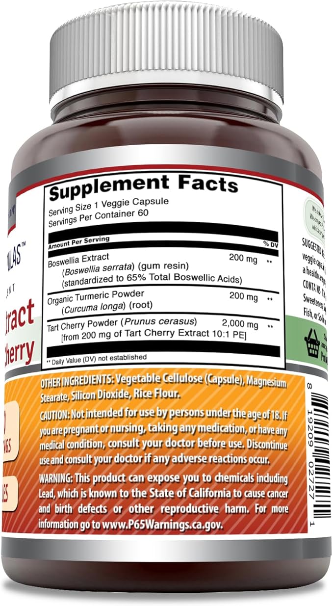 Amazing Formulas Boswellia Extract Turmeric and Tart Cherry Supplement | 2400 Mg Per Serving | 60 Veggie Capsules | Non-GMO | Gluten Free | Made in USA