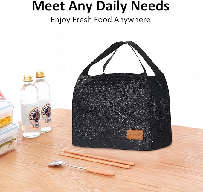 Aosbos Lunch Bag Women Insulated Lunch Box for Women Lunch Tote for Adult Lunch Cooler Bag Lunchbox for Work Office Picnic, Night Black