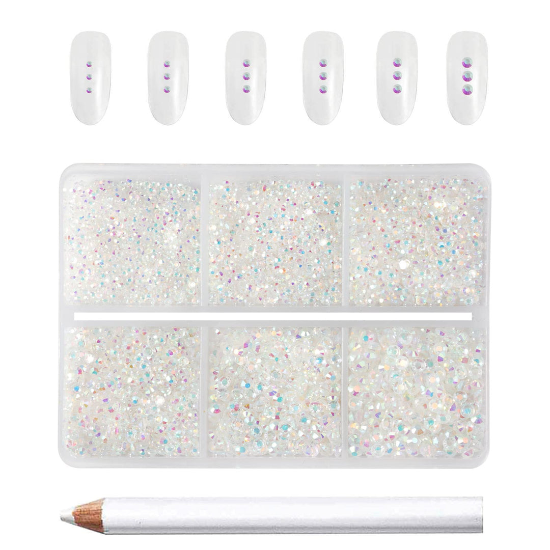 Beadsland 7200Pcs Flatback Rhinestones,Transparent Rhinestones Nail Gems Round Crystal Rhinestones For Crafts,Mixed 6 Sizes With