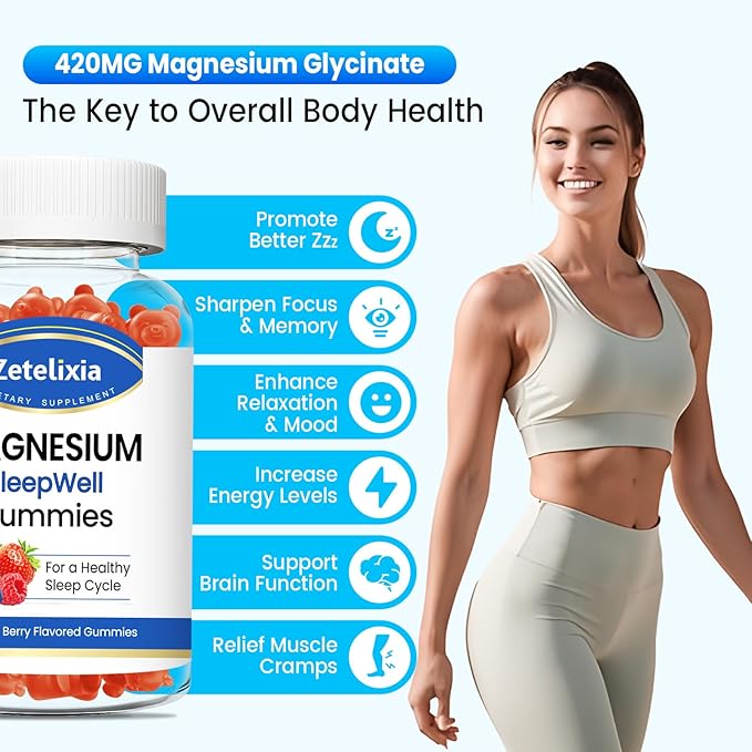 Magnesium Glycinate Gummies, High Absorption Magnesium Supplement for Adults Kids, Relaxation, Brain, Muscle & Bone Support, Melatonin Free, Sugar Free, Mixed Berry Flavor, 120 Cts