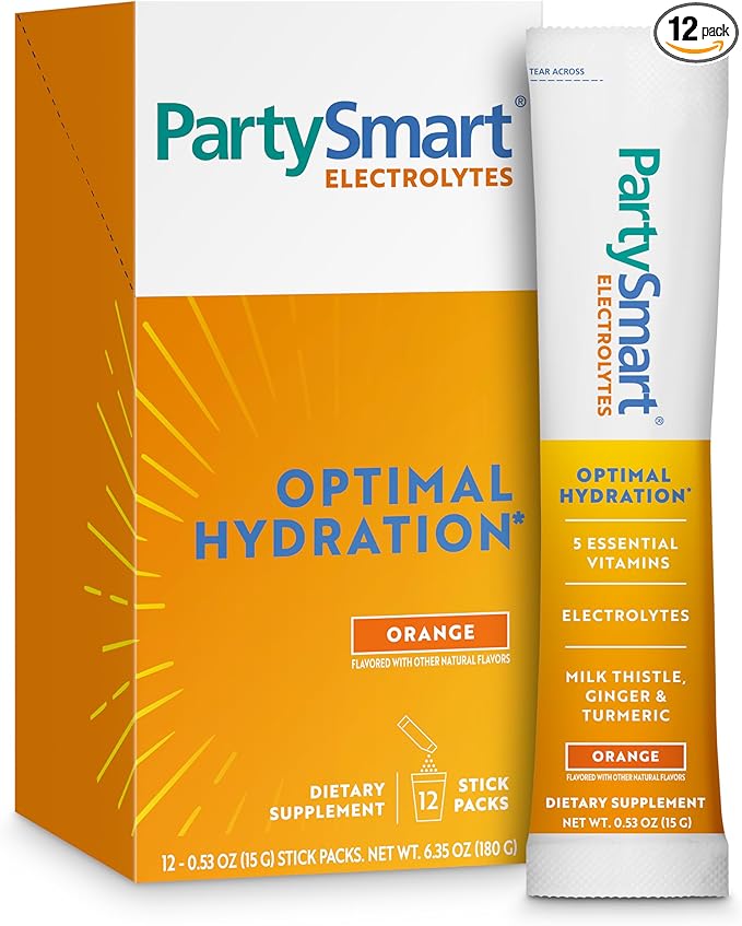Himalaya PartySmart Orange Electrolytes Powder Packets, 12 Count, Supports Hydration, Rehydrate with Sodium & Potassium, Vitamin C & More, Antioxidant Recovery Blend Milk Thistle, Ginger & Turmeric