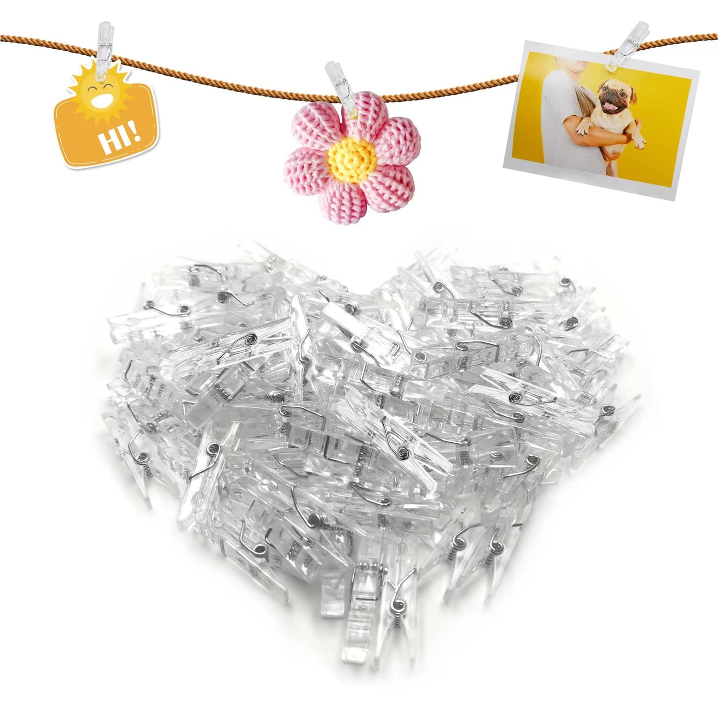 100 Pcs Mini Clear Pegs Tiny Little Photo Clips 35mm Transparent Plastic Spring Pegs for Hanging Photos Card Paper Arts Crafts Picture Weddings Parties Decoration