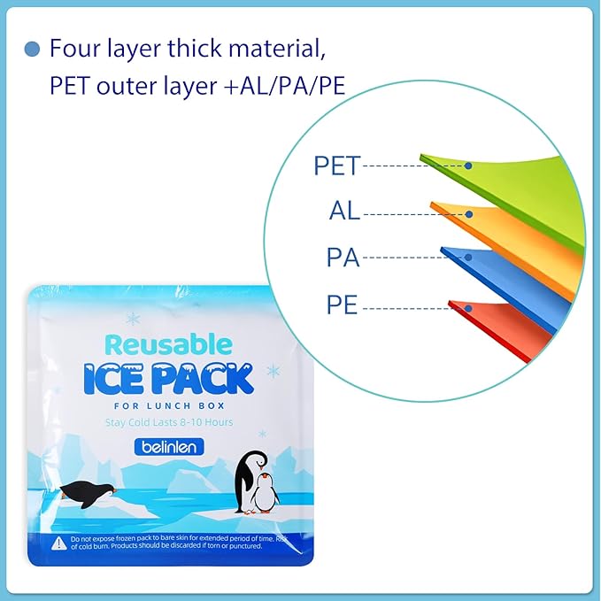 6 Pack Reusable Ice Packs for Lunch Boxes - 7x7 Inch Long-Lasting Freezer Packs, BPA-Free Gel & Leakproof Design Cold Packs for Cooler, Camping, Travel