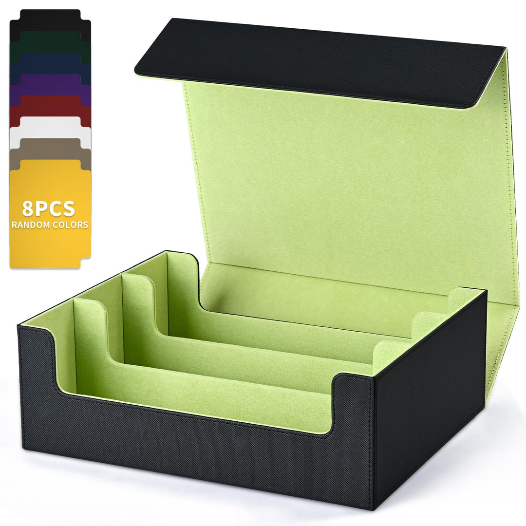 UAONO Card Storage Box, Premium Commander Deck Box Holds 1800+ Single Sleeved Trading Cards, PU Leather Card Deck Case Fits MTG Yugioh TCG Magic Game Cards (Black&Green)