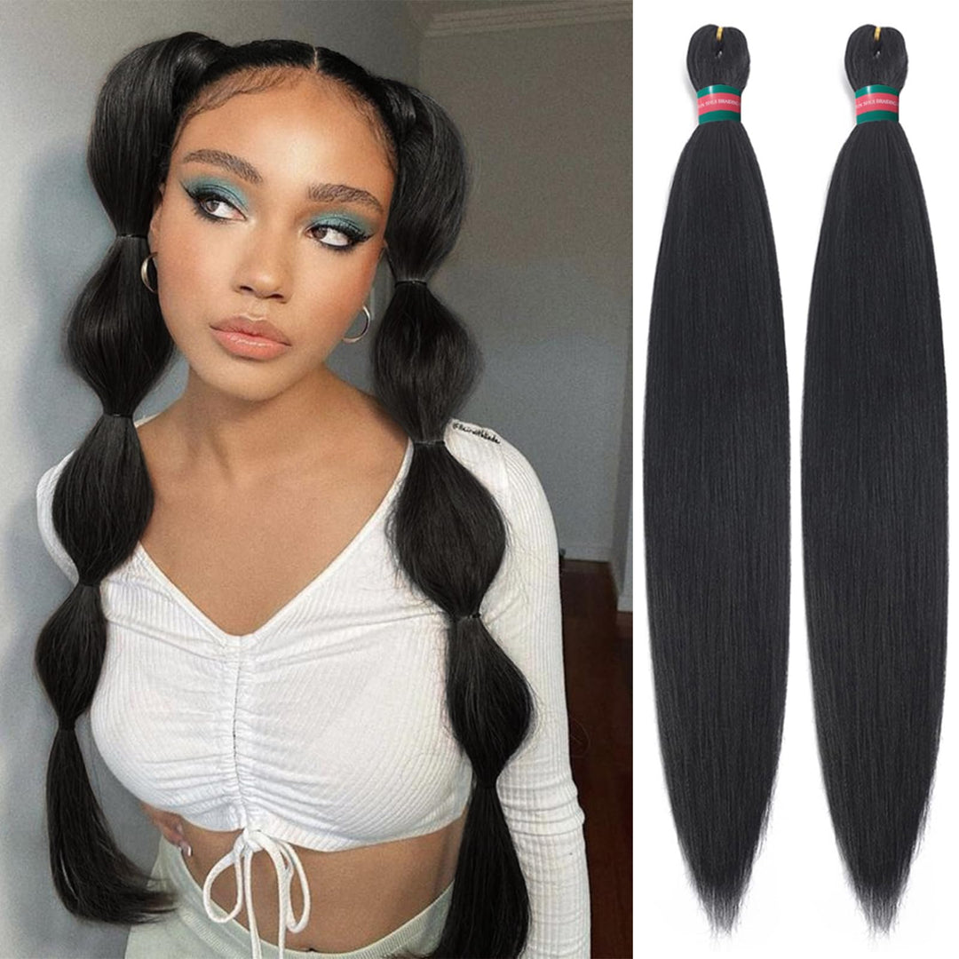 Black Pre Stretched Braiding Hair 2 Packs Pre Feathered Braid Hair Extensions 30 Inches Kanekalon Hair Braids
