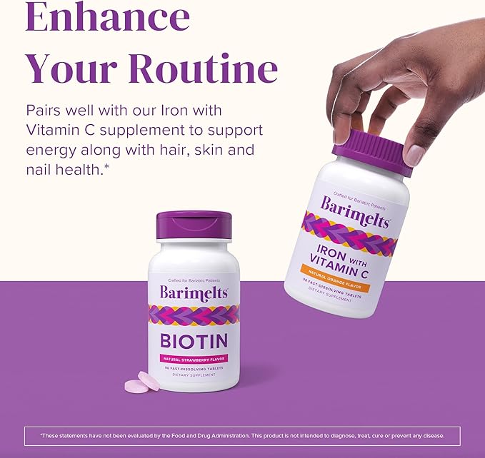 BariMelts Biotin 5000mcg, 90 Fast-Dissolving Tablets (3-Month Supply), Sugar-Free Bariatric Vitamins for Women, Natural Strawberry Flavor