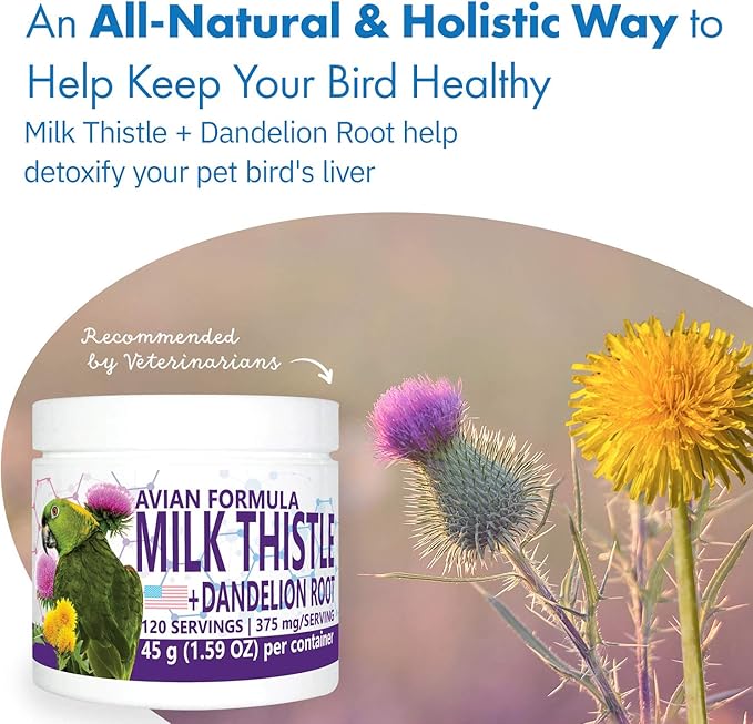 Avian Milk Thistle + Dandelion Root Dietary Supplement for Parrots, All-Natural Liver Formula (120 Servings)