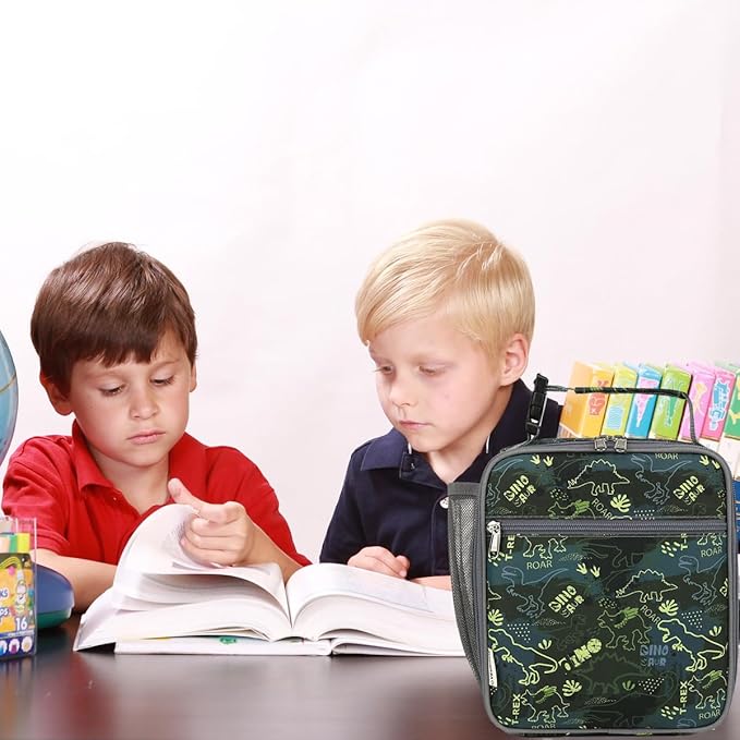 Lunch Box for Kids Boys Girls Men Women, Insulated Small Soft Cooler Lunch Bag Kit for School Work Picnic Travel - Reusable Portable lunchbox, Dinosaur Fossil Roar