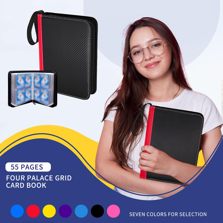 MaoKea Card Binder For Card 4-Pocket Sleeves with 440 Cards Holder,Game Collection Binder Card Holder Of Fit for TCGcard album,game card Yugioh Trading Sports Cards (Red and black)