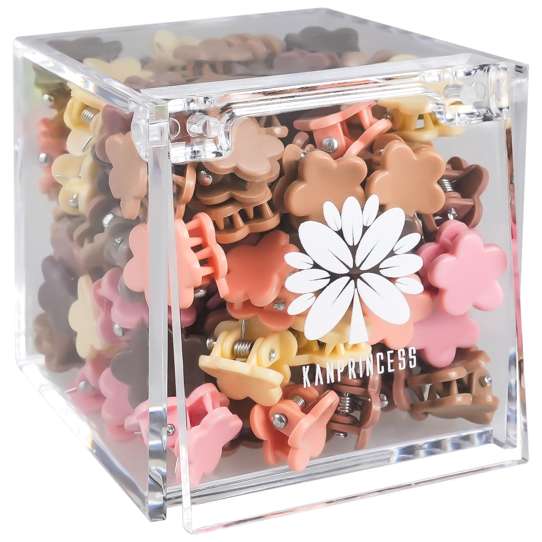 KANPRINCESS 90PCS Mini Claw Clips Small Hair Clips With Fancy Box Flower Claw Clips for Hair Cute And Sweet Small Claw Clips For Women And Girls Hair Accessories For Gift(SET1)