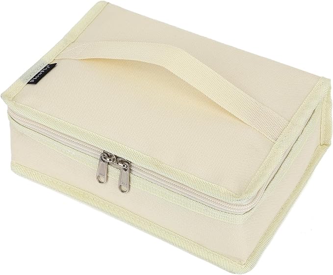 FlowFly Small Insulated Lunch box Portable Soft Bag Mini Cooler Thermal Meal Tote Kit with Handle for Work & School, Beige