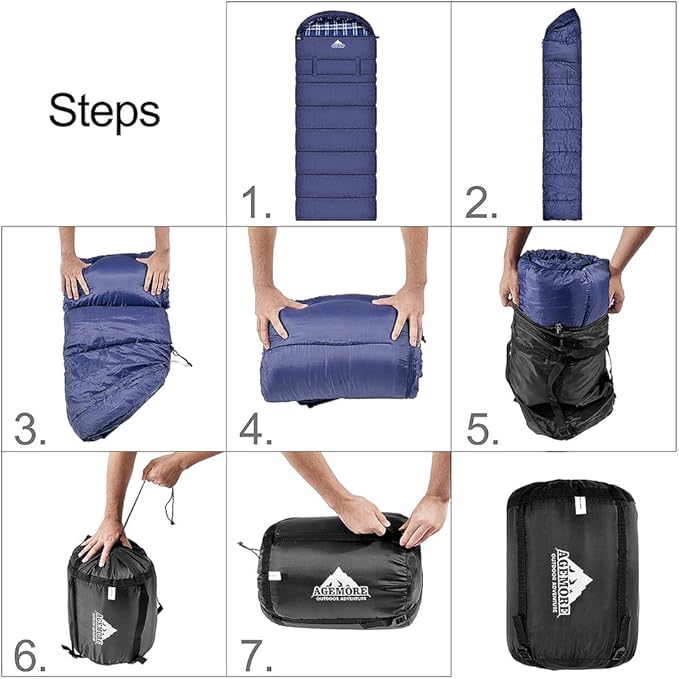 AGEMORE Cotton Flannel Sleeping Bag XL for Camping, Envelope Sleeping Bags for Adults 91"X35", Great for 3-4 Season Traveling, Hiking & Outdoor Activities, Waterproof Comfort with Compression Sack