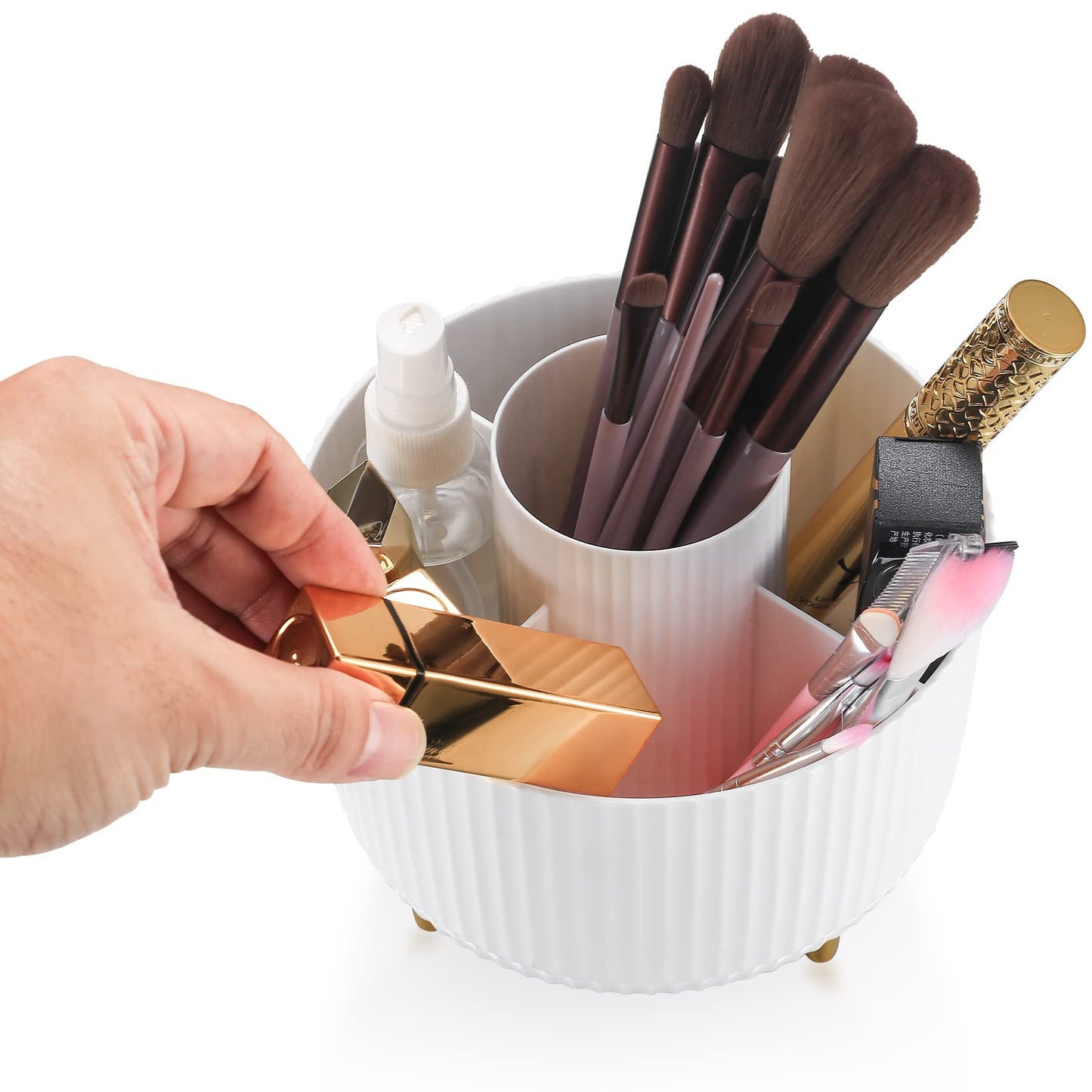 360° Rotating Makeup Organiser, Makeup Brush Holder Organizer, Spinning Cosmetic/Perfume/Beauty Organizer with 5 Compartments for Dressing Table, Bathroom Countertop Make Up Storage