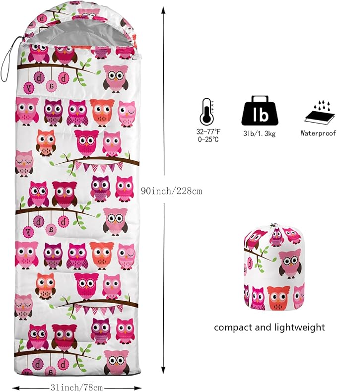 AILONEN Cartoon Fox Camping Sleeping Bag for Boys Girls Adults,Lightweight & Waterproof,3 Season Warm & Cold Weather,Portable,Kawaii Fox Printed Sleeping Bag,Traveling,Camping,Hiking