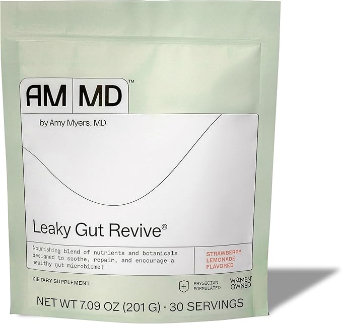 Amy Myers MD Leaky Gut Revive Powder for Gut Repair -L Glutamine, Slippery Elm -Supports Constipation, Diarrhea, Bloating, Heartburn, SIBO -Licorice & Marshmallow Root -Strawberry Lemonade- 7.09 Oz