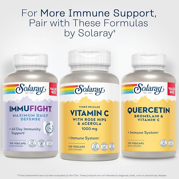 SOLARAY Vitamin C 1000mg - Time Release Vitamin C Capsules w/Rose HIPS and Acerola for Bioflavonoid Support - Two-Stage, All-Day Immune Support - Vegan, 60 Day Guarantee, 100 Servings, 100 VegCaps