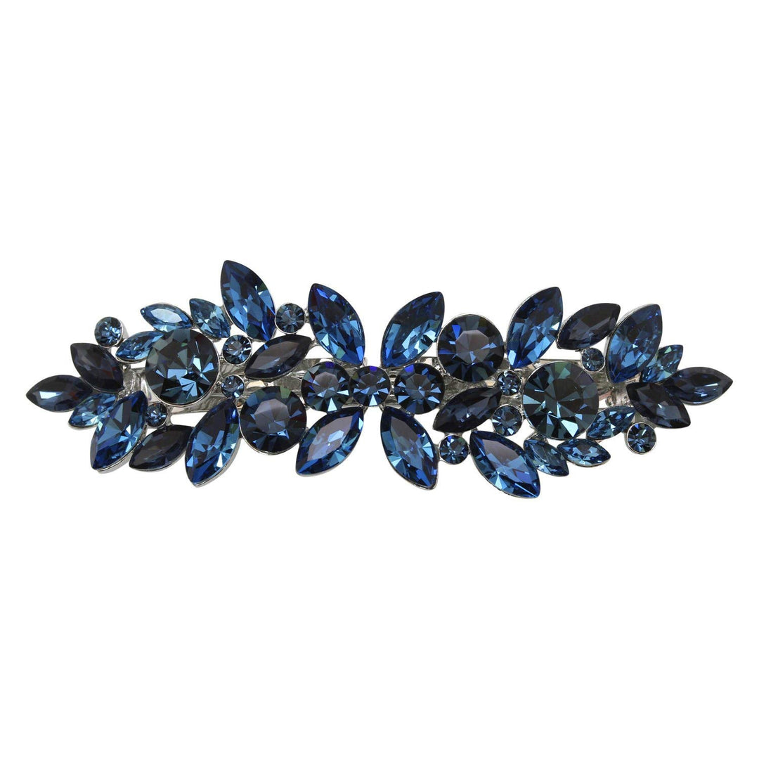 Faship Gorgeous Navy Blue Rhinestone Crystal Floral Hair Barrette Clip