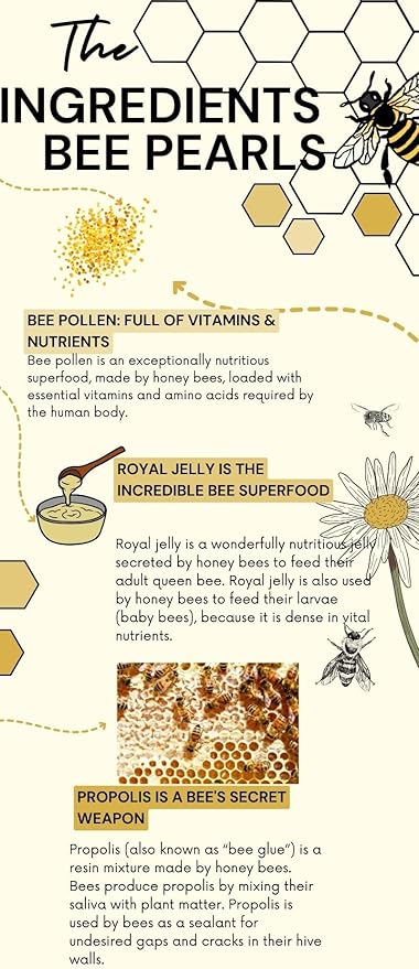 Bee Pollen Supplment - Bee Pollen, Propolis, and Royal Jelly - Vitaleons Bee Pearl - Each Pearl has Vitamins, microelements, polyphenols and antioxidants (Vegetarian, 60 Capsules)
