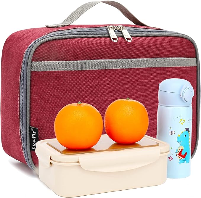 FlowFly Kids Lunch box Insulated Soft Bag Mini Cooler Back to School Thermal Meal Tote Kit for Girls, Boys,Women,Men, Deep Red
