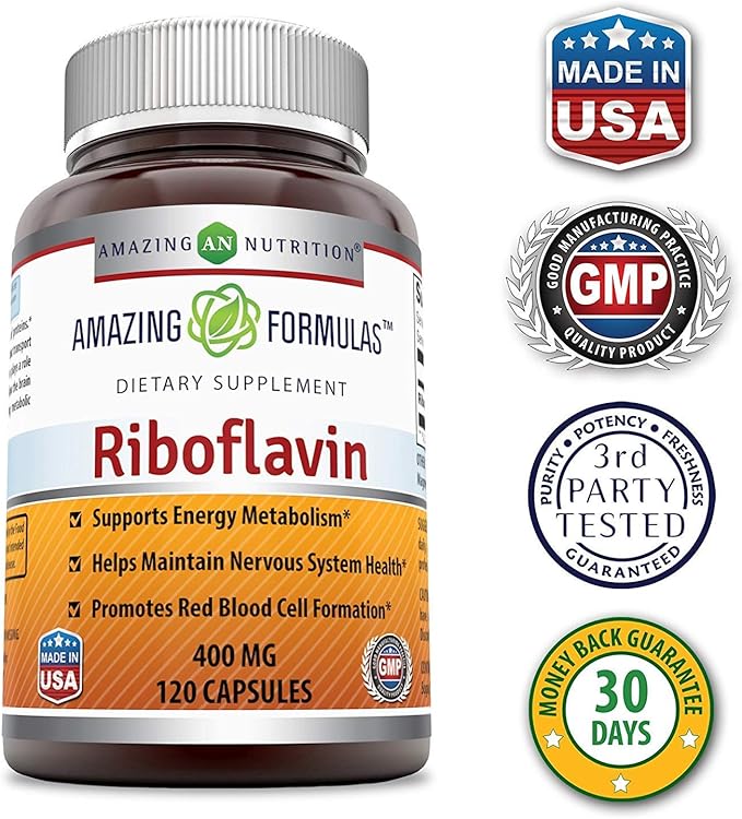 Amazing Formulas Riboflavin 400 mg Capsules | Vitamin B2 Supplement | Non-GMO | Gluten Free | Made in USA (120 Count | 2 Pack)