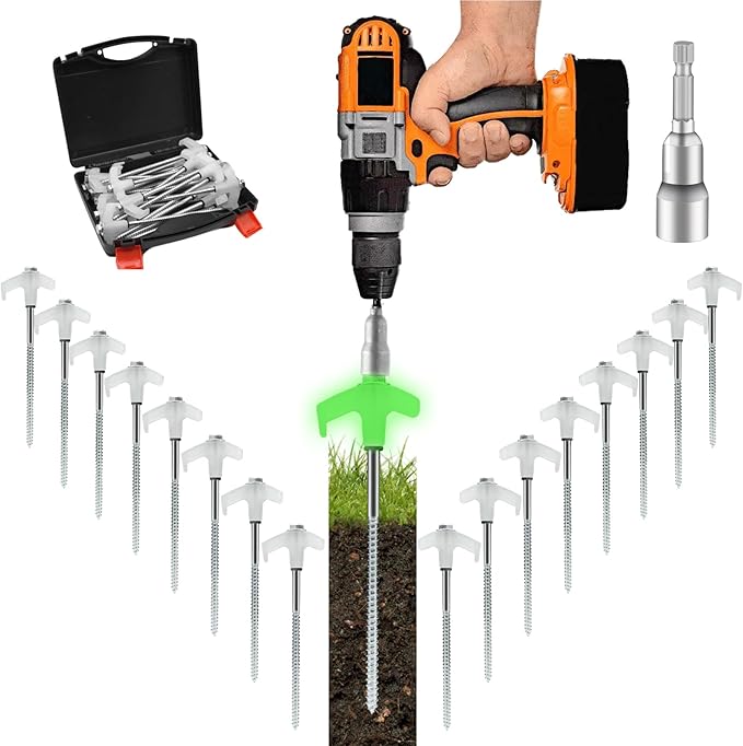 30Pcs 8" Tent Stakes Heavy Duty Glow in Tent Pegs Ground Ground Anchors Screw in Metal Yard Stakes Rust for Camping Patio Garden Awning Canopy Grassland (Hex Tool and Carry Case)