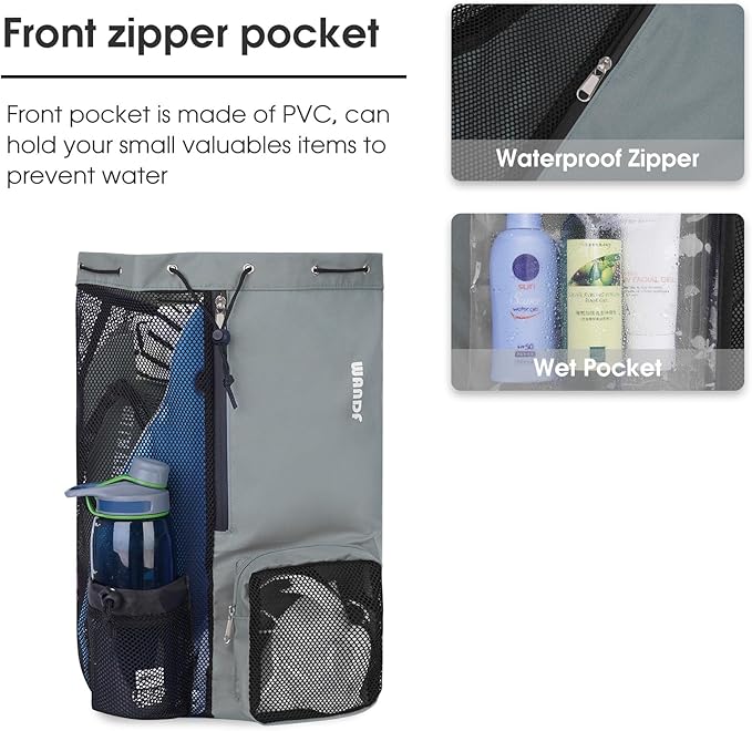 WANDF Swim Bag Mesh Drawstring Backpack with Wet Pocket for Swimming, Gym, and Workout Gear