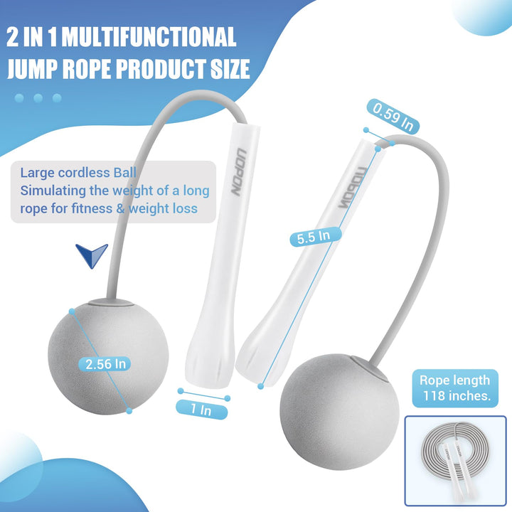 Jump Rope for Fitness, Lightweight PVC Skipping Rope for Men Women Adults Exercise with ABS Handles & Training Poster, Adjustable Tangle-Free Workout Speed Jump Rope for Home(Snow white with Ball)