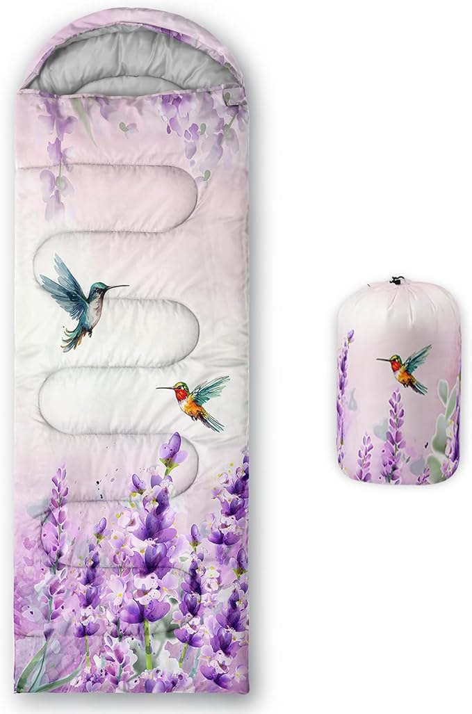 AILONEN Kids Floral Cat Camping Sleeping Bags,Lightweight & Waterproof,3 Season Warm & Cool Weather,Kawaii Kitten Sleeping Bags for Girls Adults,Travelling,Outdoors