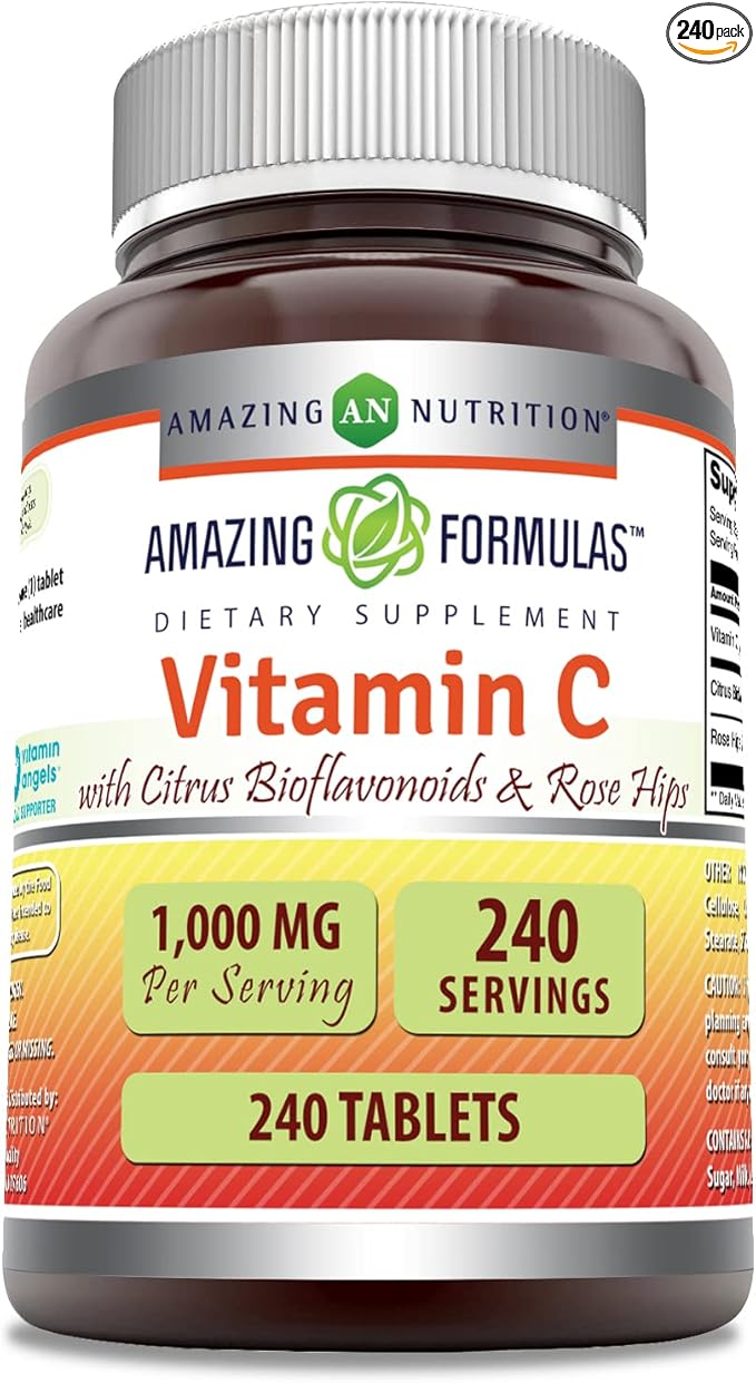 Amazing Formulas Vitamin C with Rose HIPS and Citrus Bioflavonoids | 240 Tablets Supplement | Non-GMO | Gluten Free | Made in USA
