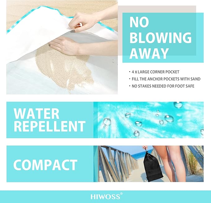 Beach Blanket Waterproof Sandproof Oversized 95”x 80”,Sand Free Beach Mat with Corner Pockets,Portable Mesh Bag for Beach Festival,Picnic,Travel and Outdoor Camping (Tiffany)