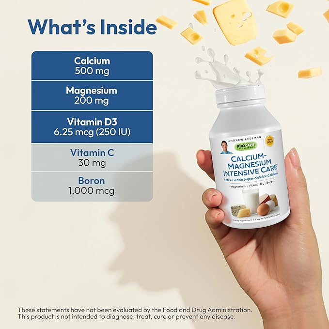 ANDREW LESSMAN Calcium Magnesium Intensive Care 60 Capsules - Bone and Skeleton Health Essentials. Easy to Swallow Capsules, Super Soluble Fine Powder. Gentle to Even The Most Sensitive Stomachs