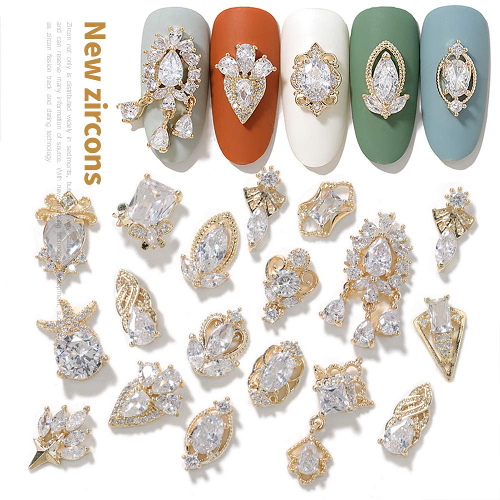 Gold Nail Art Charms Nail Art Zircon Alloy Nail Jewelry Transparent Shiny Metal Nail Art Gemstone Fashion Diy Nail Art Decoratio